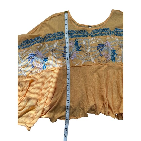 Free People Love Letter Top Embroidered Yellow Boho Cotton Oversized Womens S - Picture 7 of 8